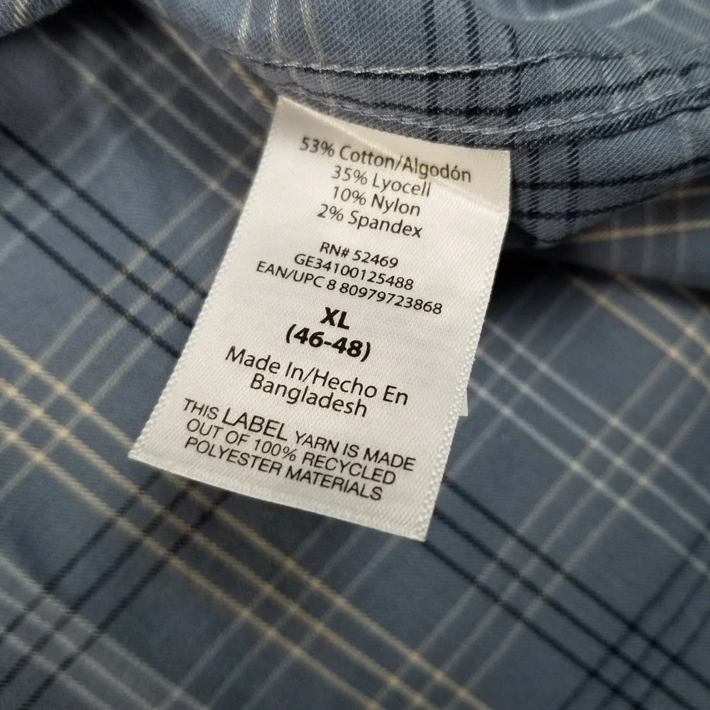 George Button Up Shirt Mens XL Blue Plaid Classic Fit Short Sleeve Casual Work